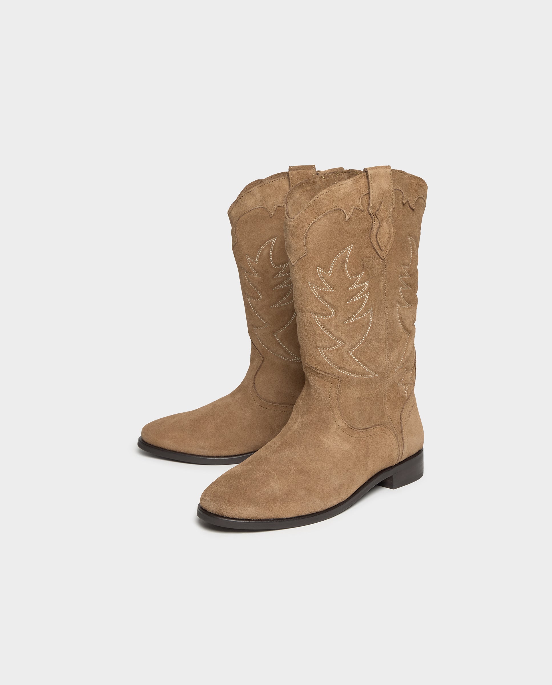Imagen 4 de Botas planas de mujer de piel estilo cowboy - Brownie - Marrón Marrón