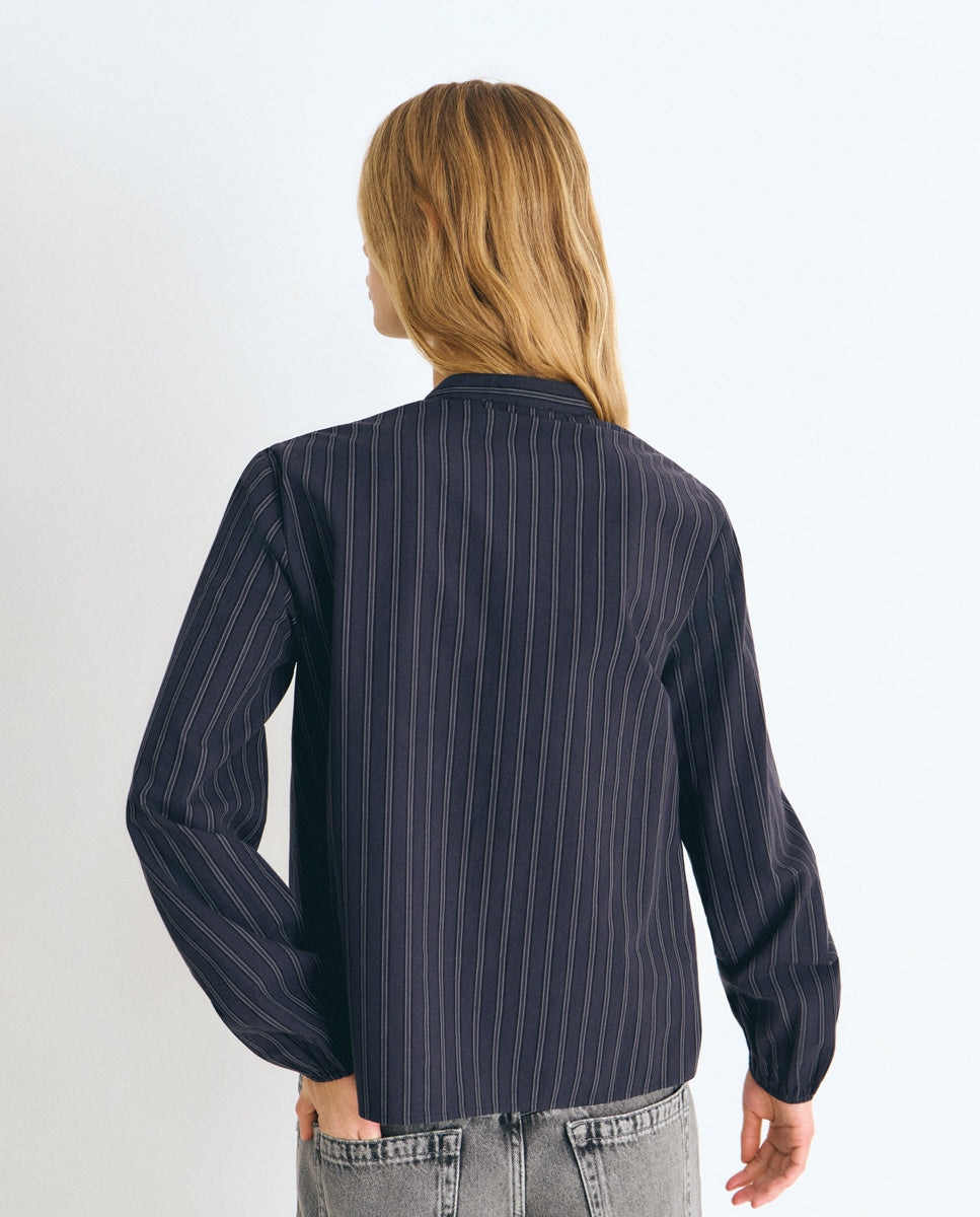 Camisa de mujer de rayas con lazada - Brownie - Marrón Marrón-2
