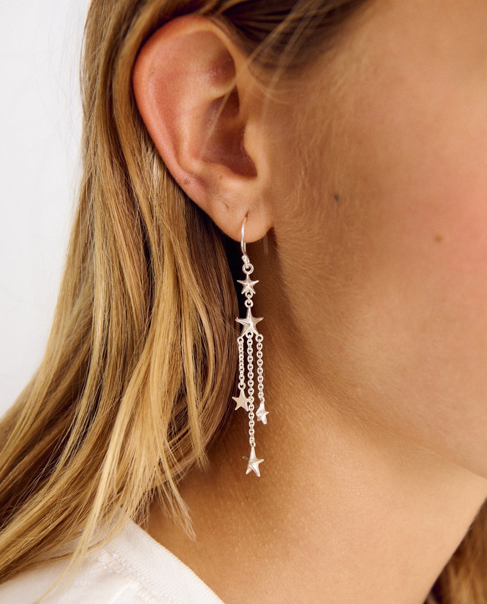 Pendientes de aro con estrellas dorados - Brownie - Plata Plata-2