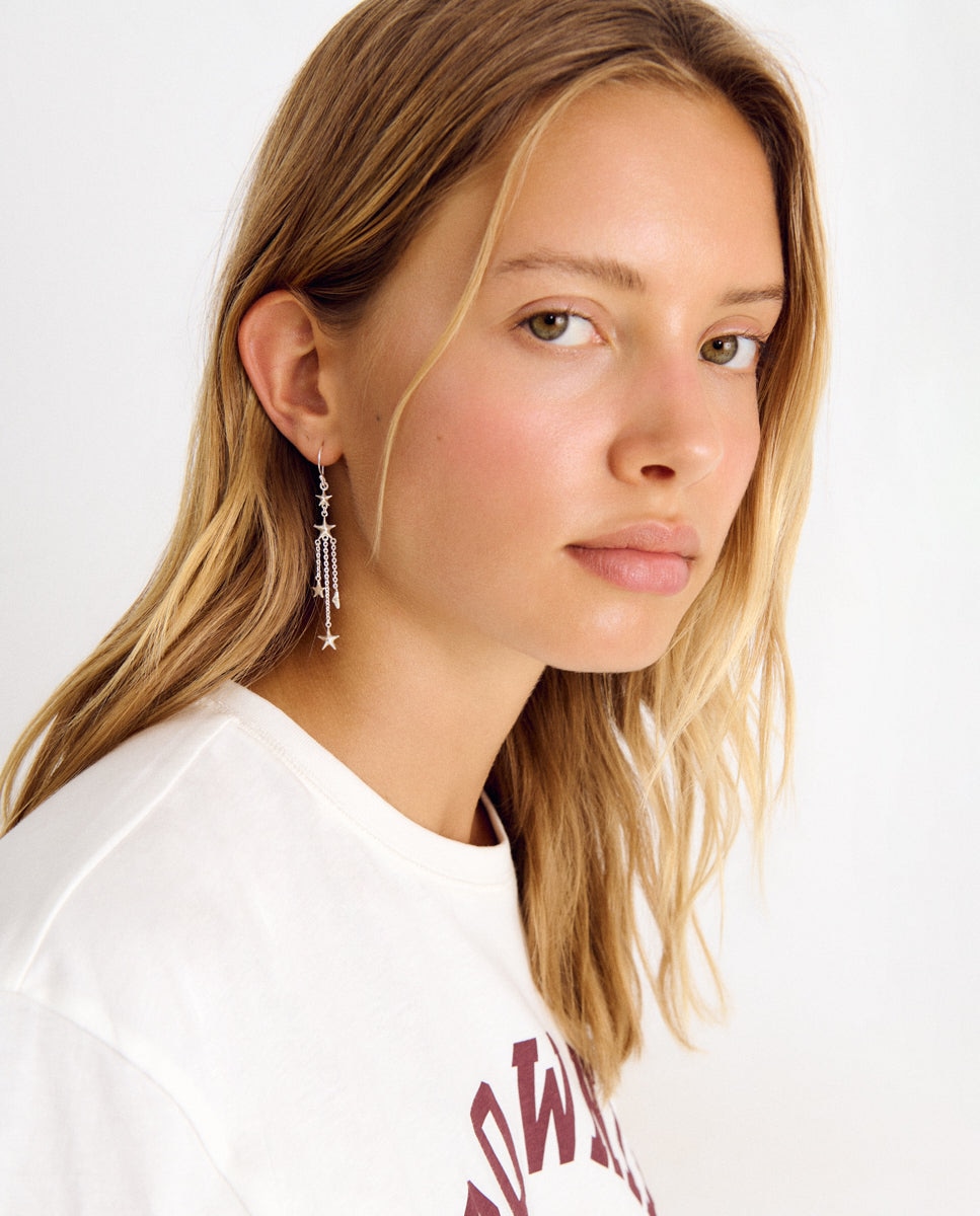 Pendientes de aro con estrellas dorados - Brownie - Plata Plata-3