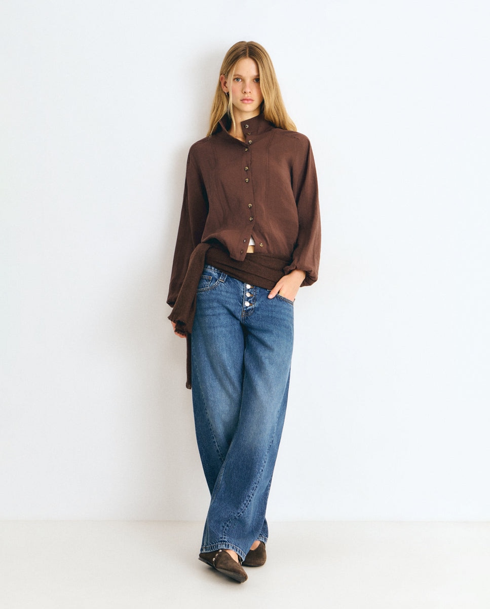 Blusa de mujer con cuello alto - Brownie - Marrón Marrón-3