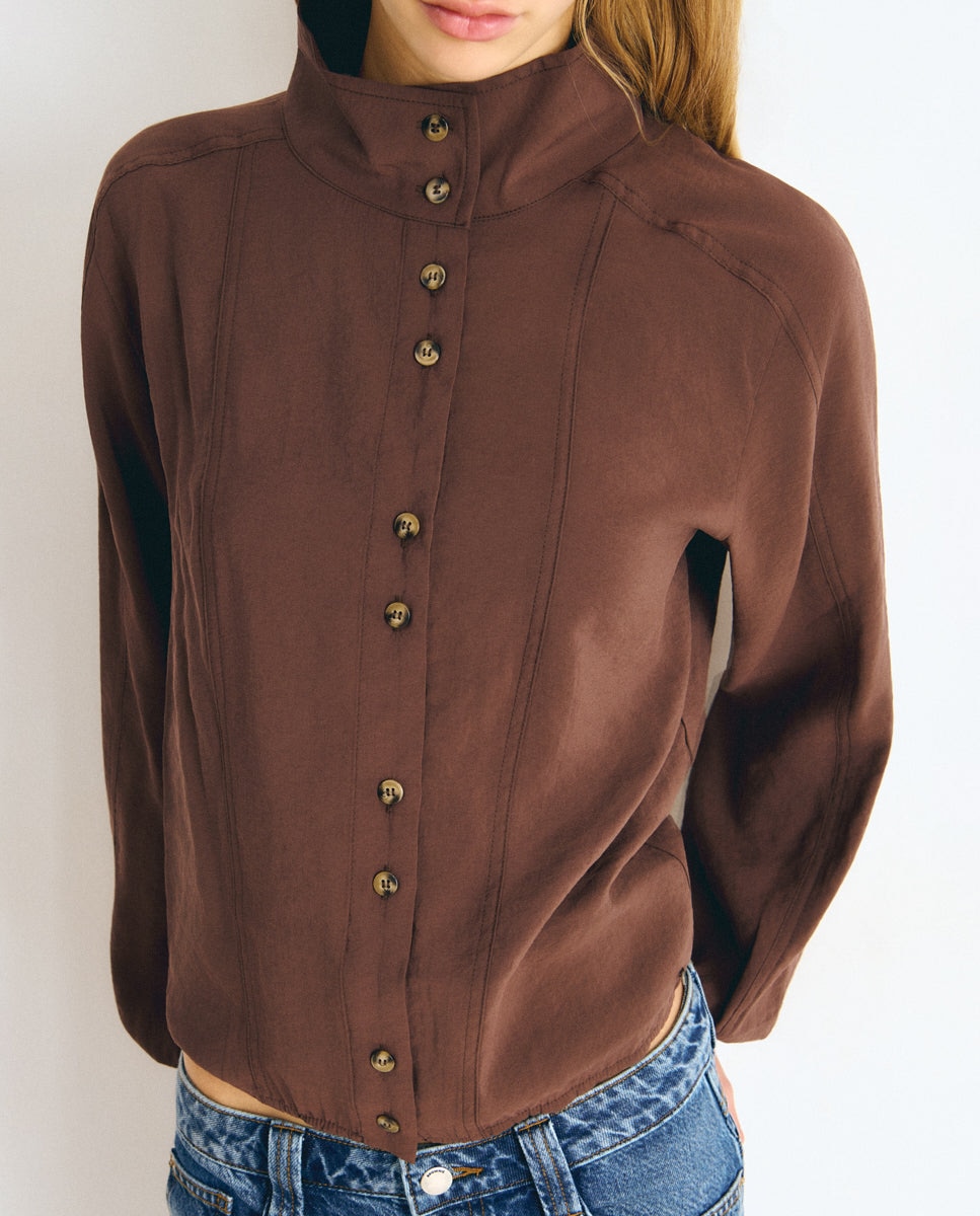Blusa de mujer con cuello alto - Brownie - Marrón Marrón-4