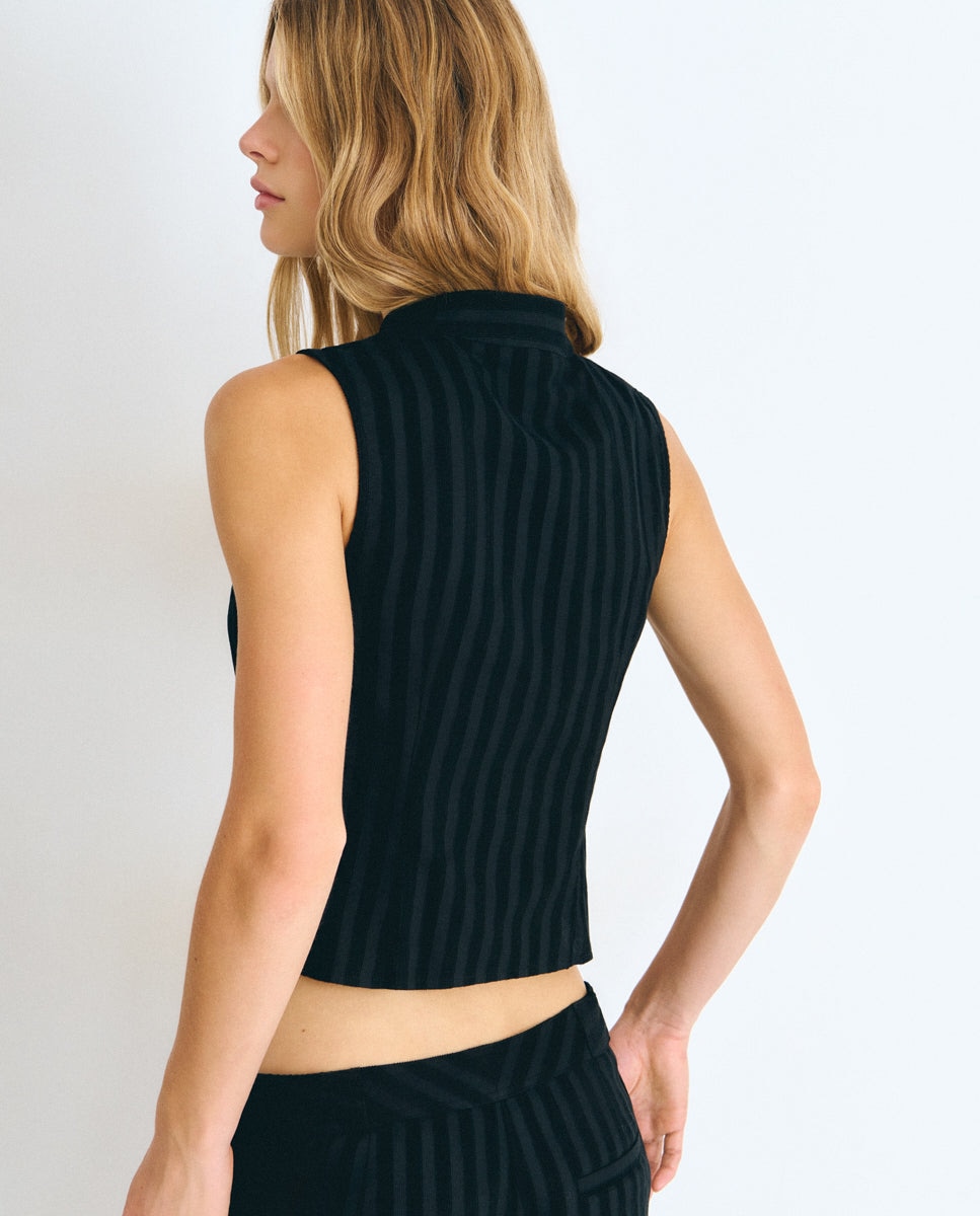 Top de mujer de rayas de pana con botones - Brownie - Negro Negro-2
