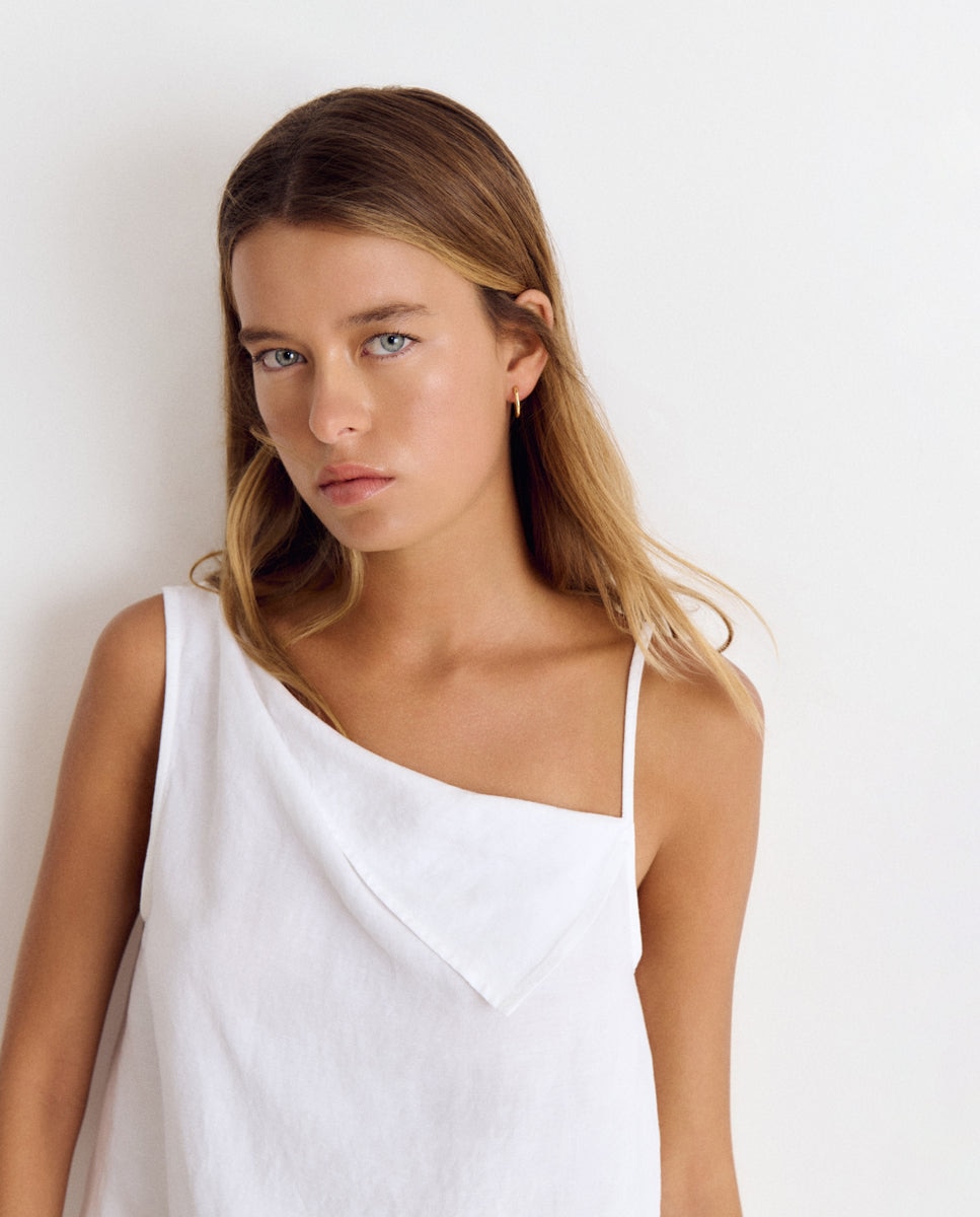Top de mujer de lino con solapa - Brownie - Blanco Blanco-4