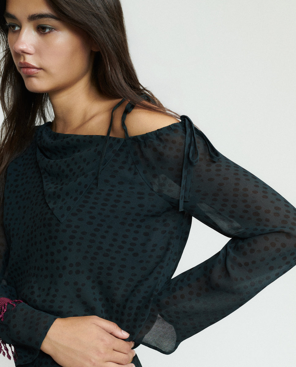 Blusa de mujer de manga larga asimétrica - Brownie - Negro Negro-4