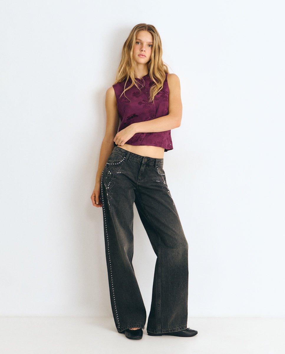 Top de mujer con tejido jacquard y botones - Brownie - Lila Lila-3
