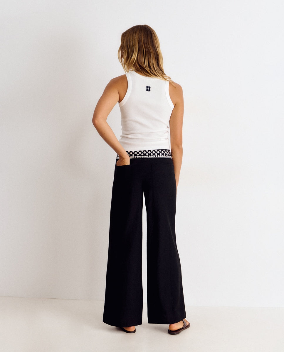 Pantalón ancho de mujer y cintura con espejos - Brownie - Negro Negro-2