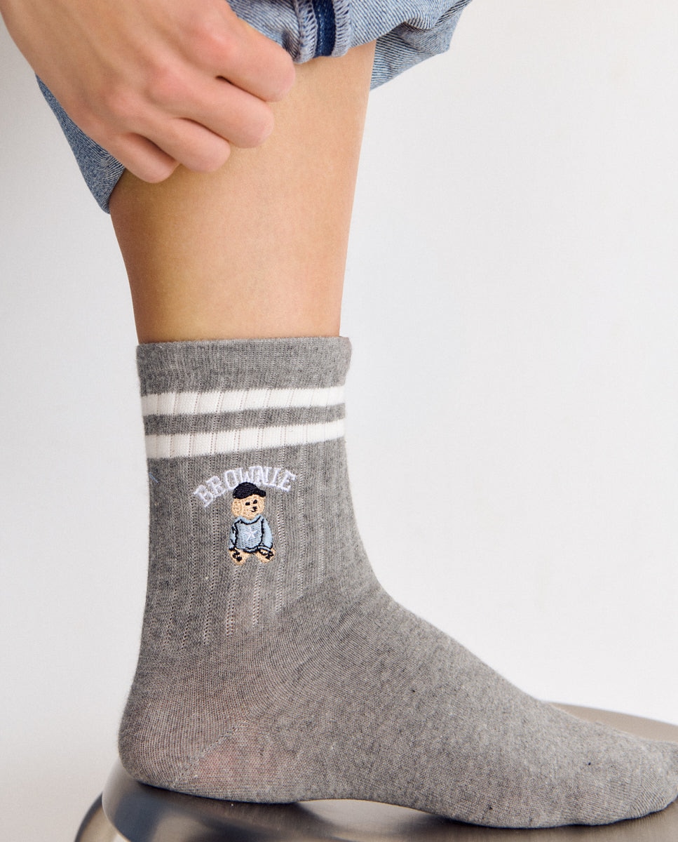 Calcetines altos de mujer con perrito - Brownie - Gris Gris-2