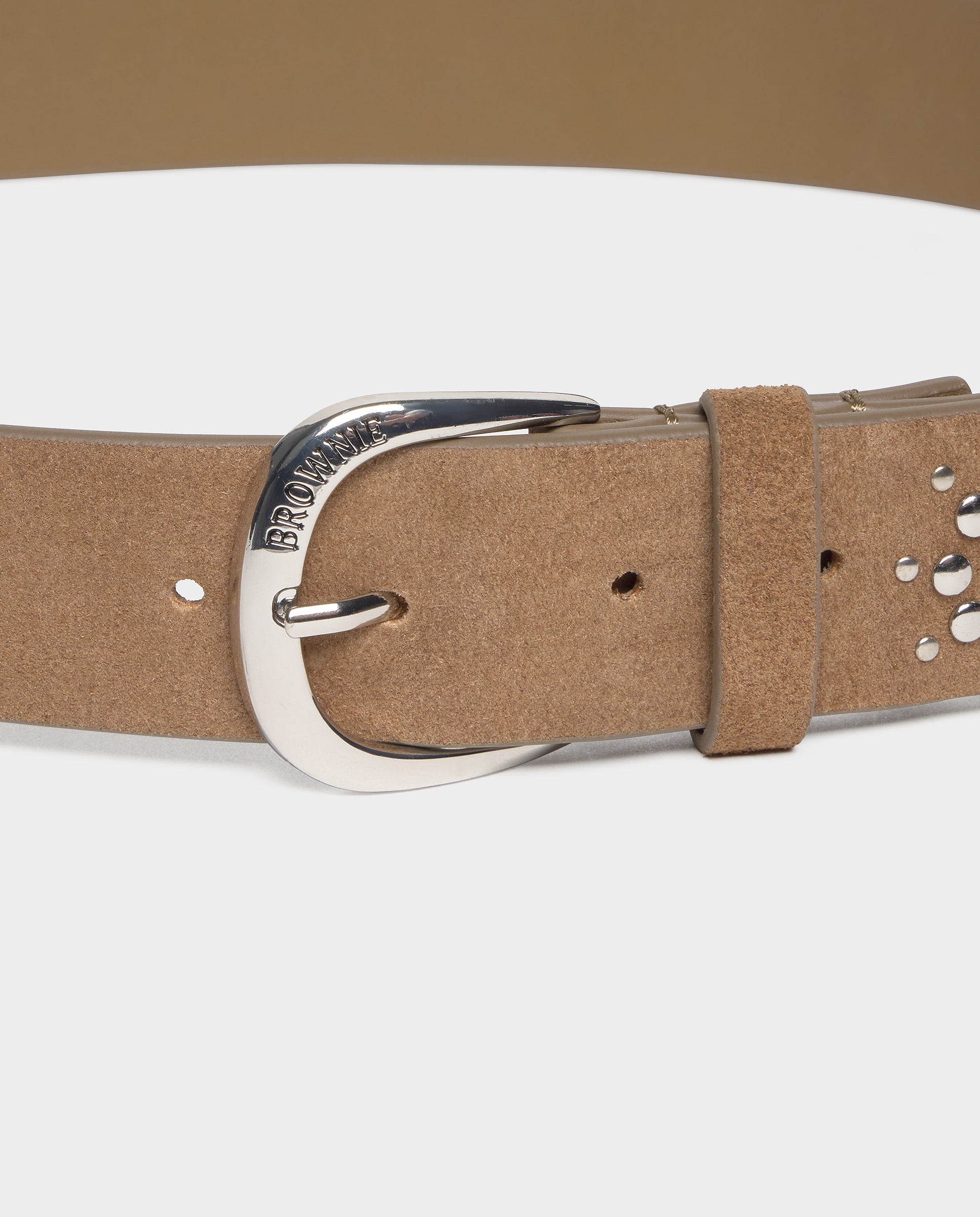 Imagen 5 de Cinturón ancho de mujer de cuero con tachas de flores - Brownie - Marrón Marrón