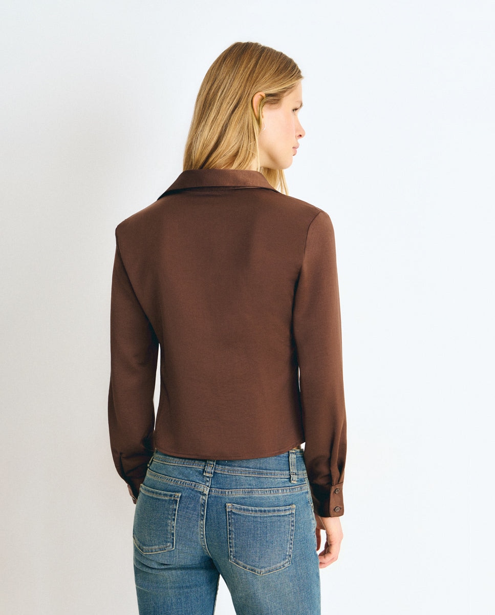 Camisa de mujer con frunces - Brownie - Marrón Marrón-2