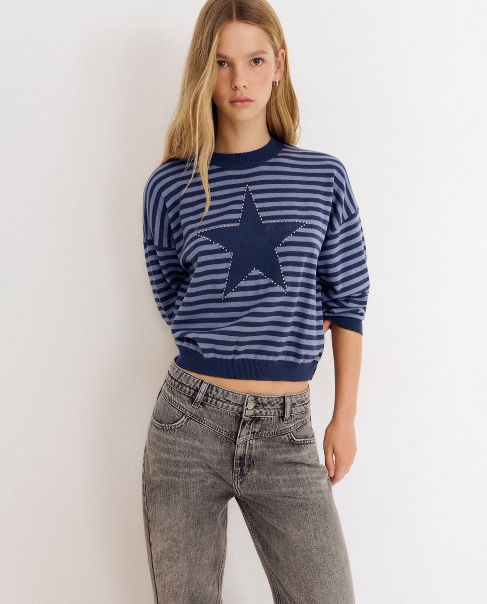Imagen 0 de Jersey de mujer de rayas con estrella Azul