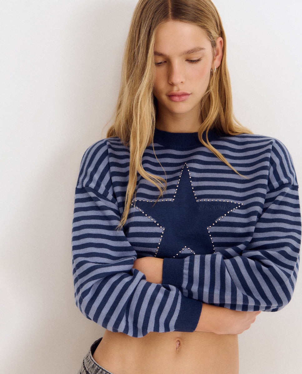 Imagen 4 de Jersey de mujer de rayas con estrella - Brownie - Azul Azul