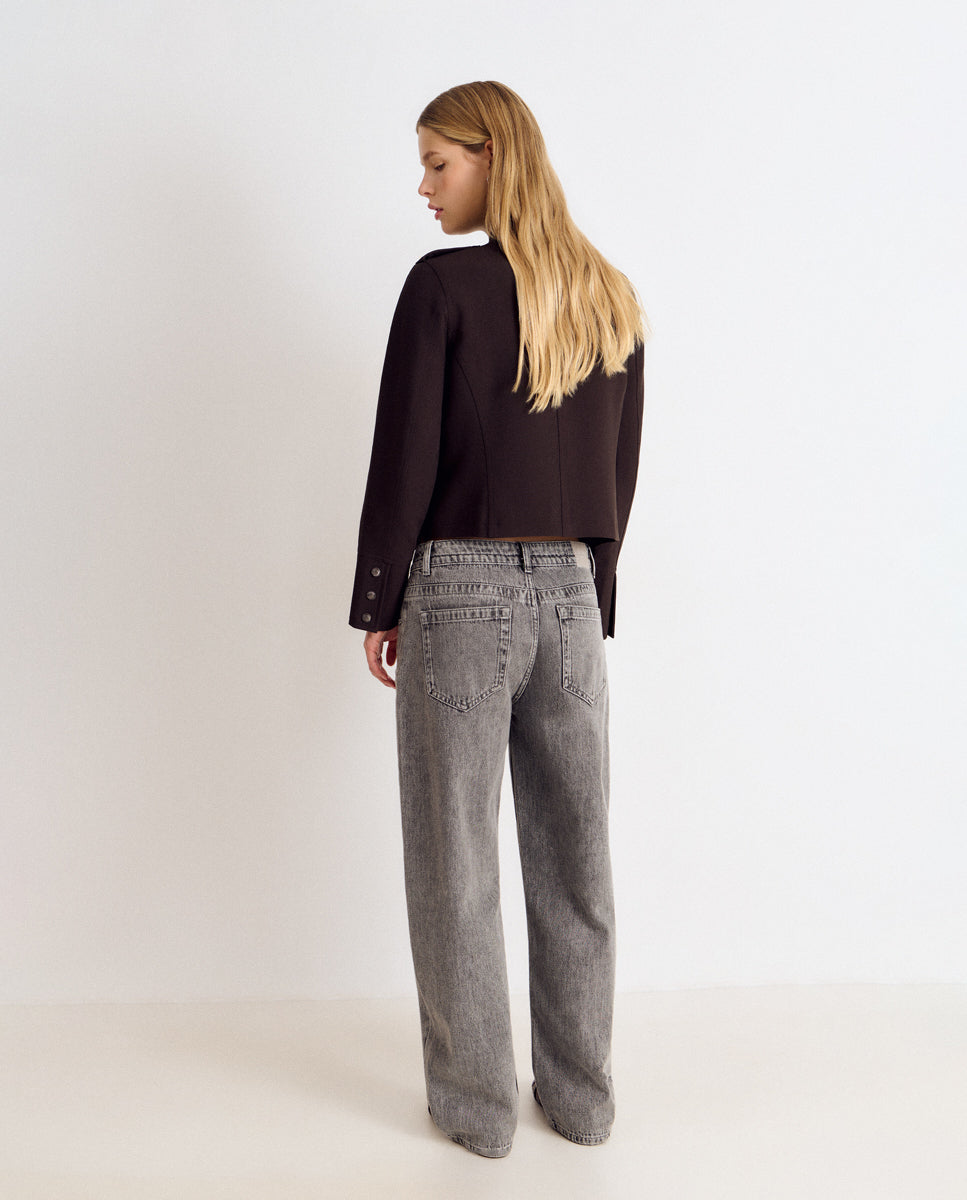 Vaquero ancho de mujer con corte barrel - Brownie - Gris Gris-2