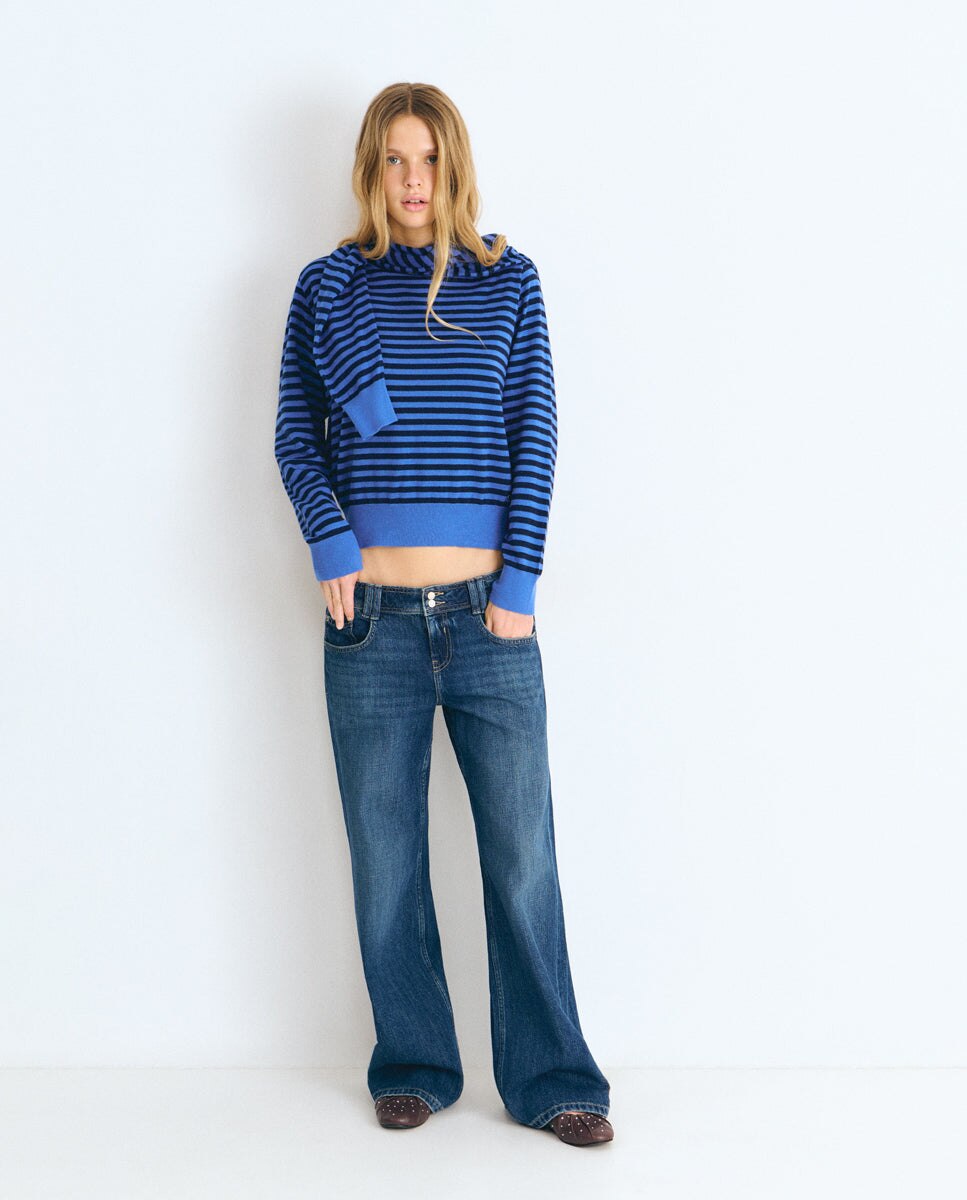 Jersey de mujer de rayas con cuello abierto - Brownie - Azul Azul-3