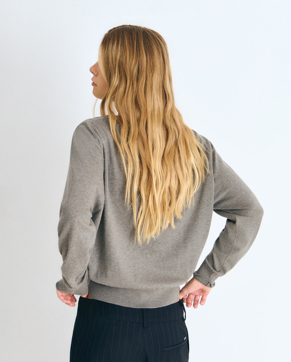 Jersey de mujer de cuello abierto con número - Brownie - Gris Gris-2