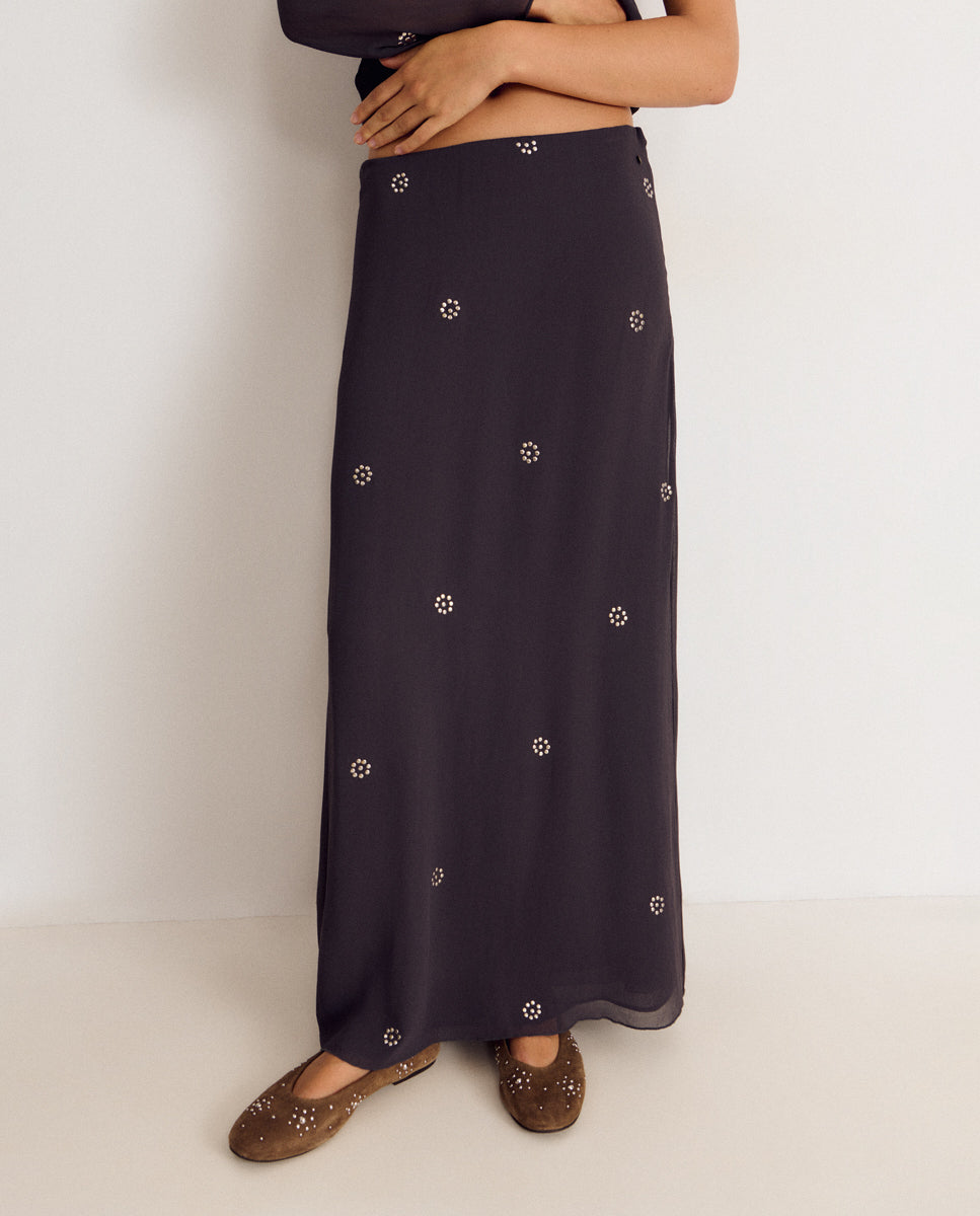 Falda larga con tachas - Brownie - Gris Gris-4