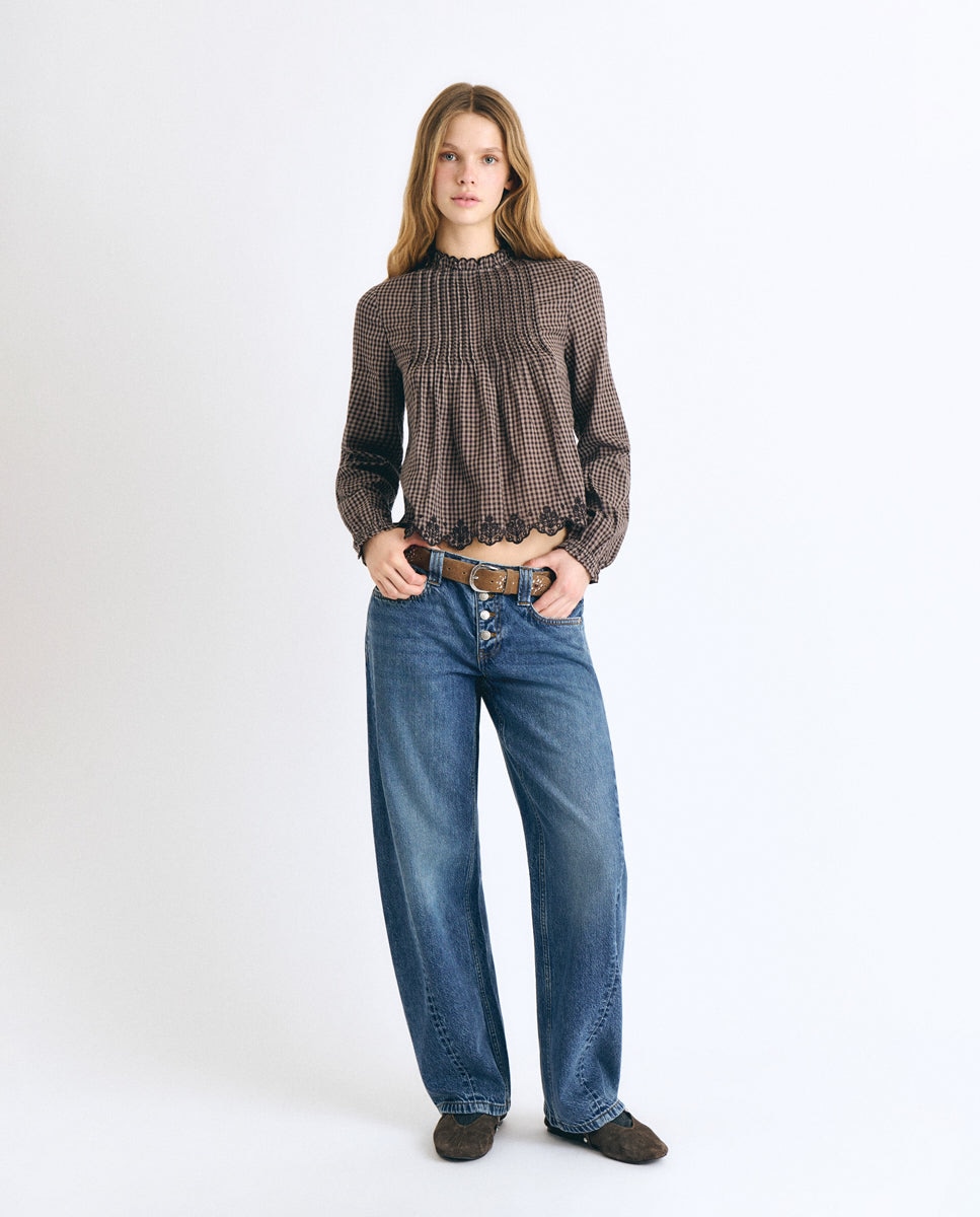 Imagen 3 de Blusa de mujer de manga larga de cuadros - Brownie - Marrón Marrón