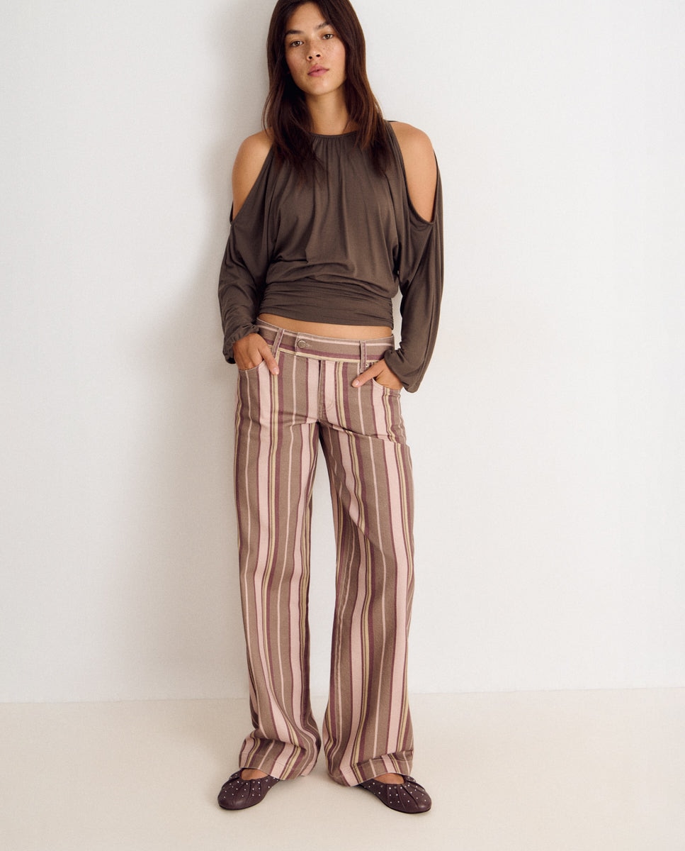 Imagen 0 de Pantalón recto de mujer de rayas Rosa