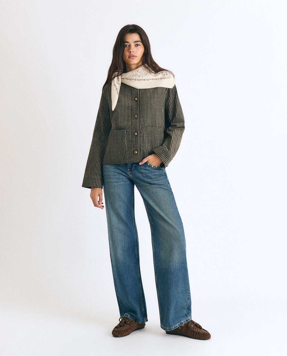 Imagen 3 de Chaqueta de mujer tipo bomber con frunces y botones - Brownie - Marino Marino