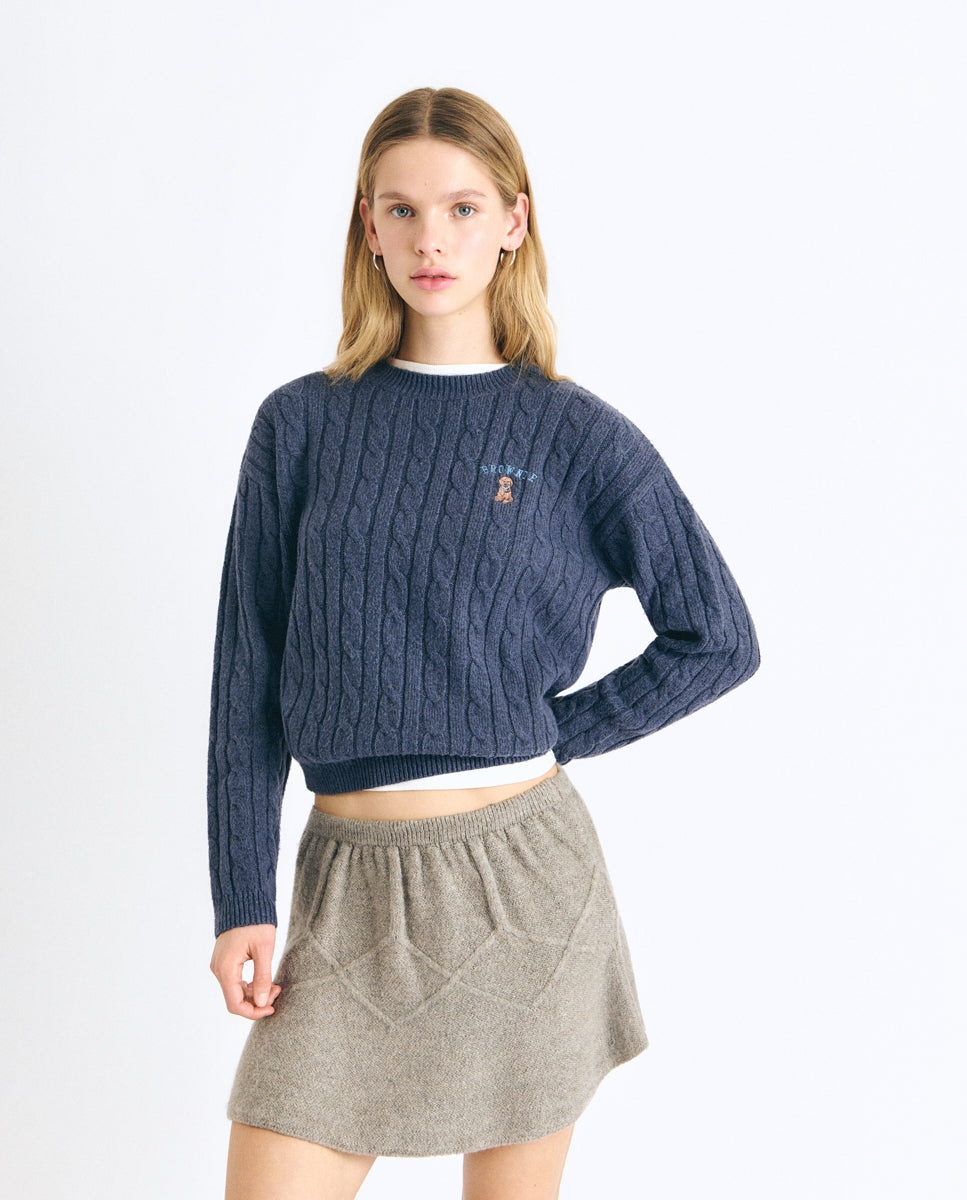 Imagen 1 de Jersey de mujer de punto de trenzas con perrito Azul