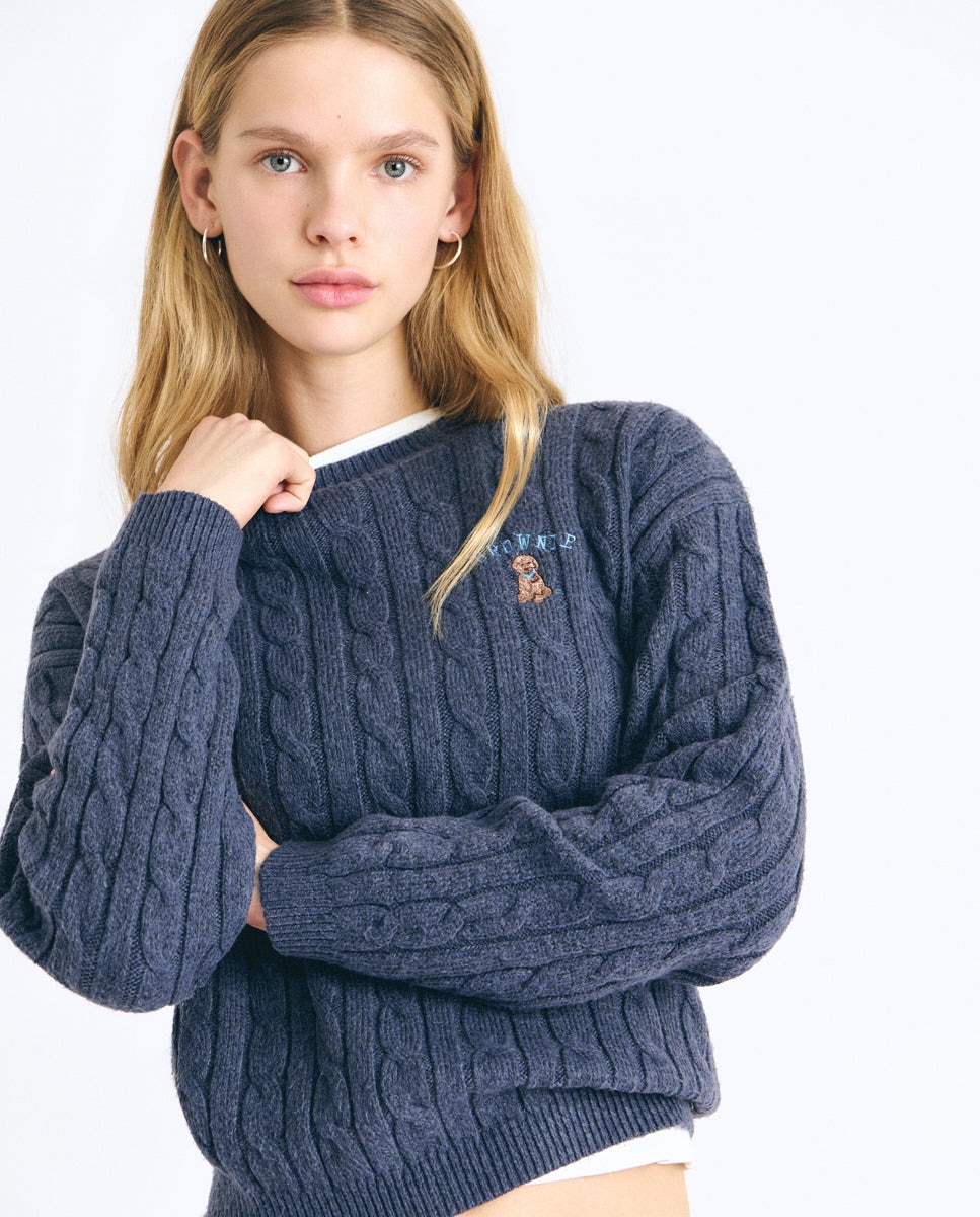 Imagen 4 de Jersey de mujer de punto de trenzas con perrito - Brownie - Azul Azul