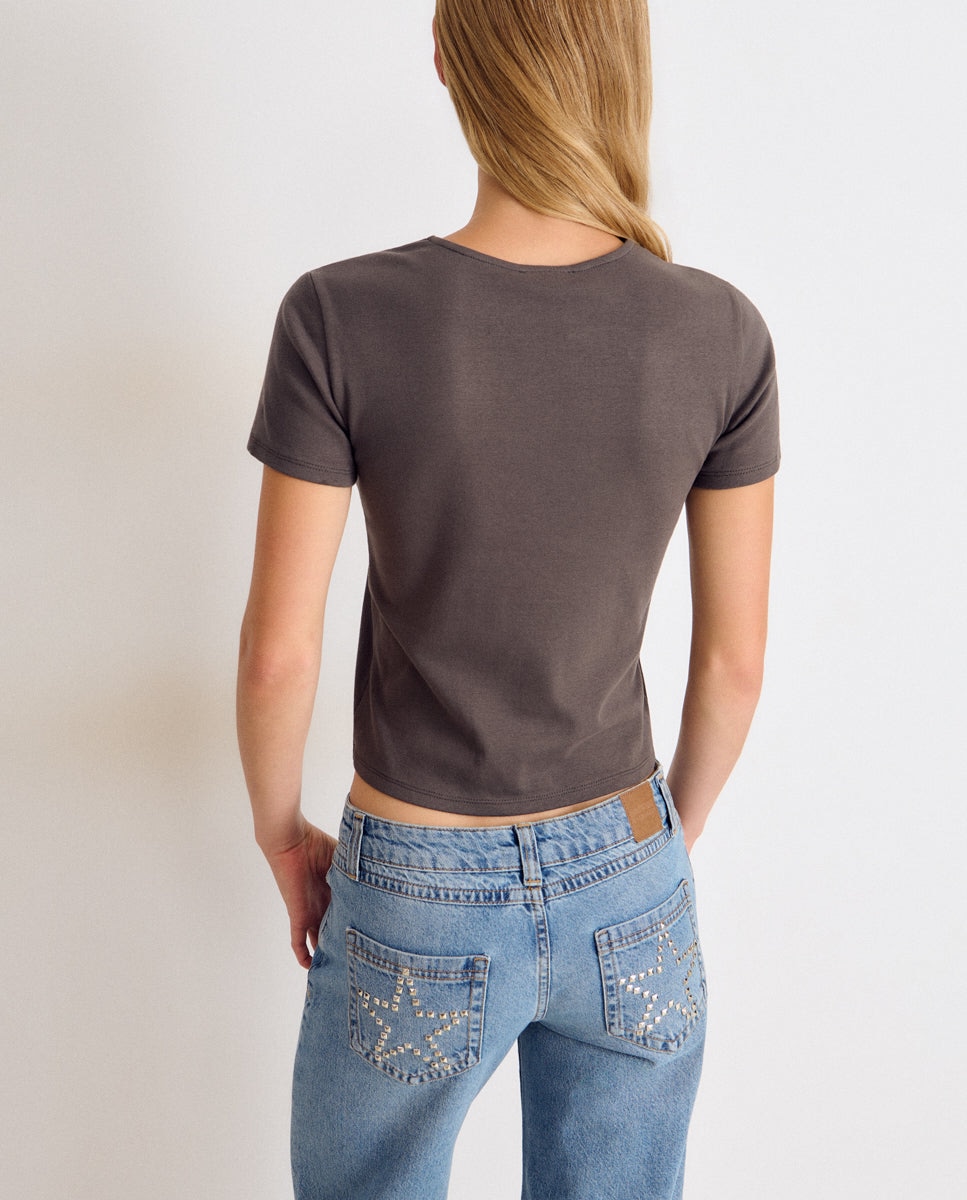 Camiseta de mujer con botones - Brownie - Antracita Antracita-2