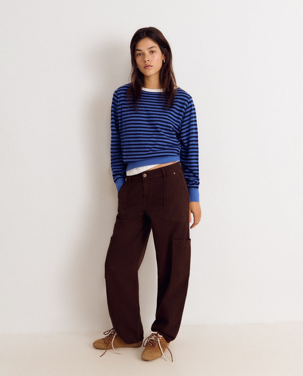 Pantalón ancho de mujer estilo cargo - Brownie - Marrón Marrón-1