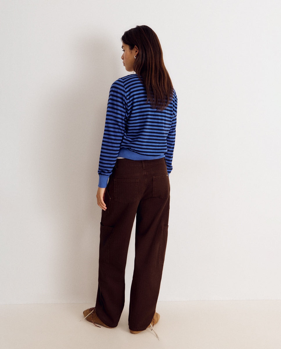 Pantalón ancho de mujer estilo cargo - Brownie - Marrón Marrón-2