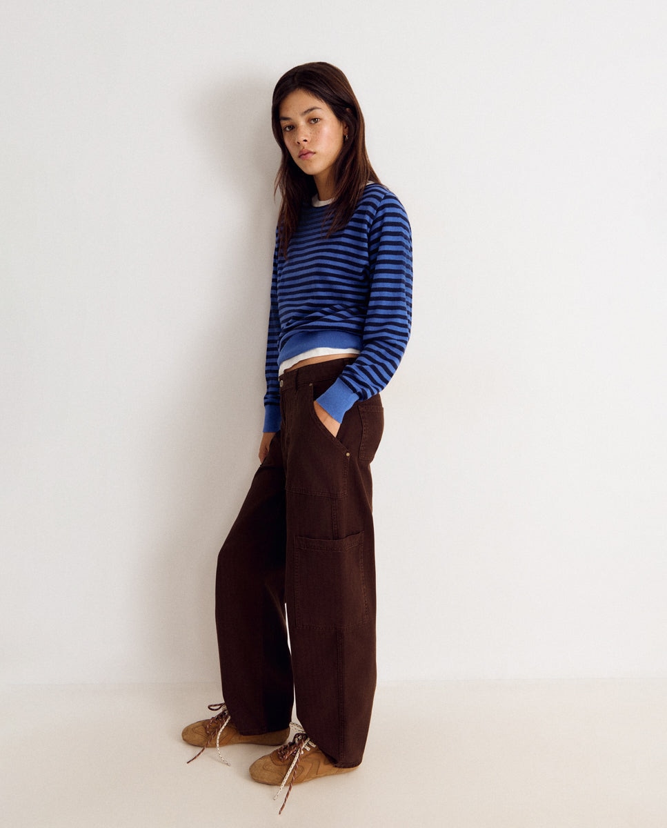 Pantalón ancho de mujer estilo cargo - Brownie - Marrón Marrón-3