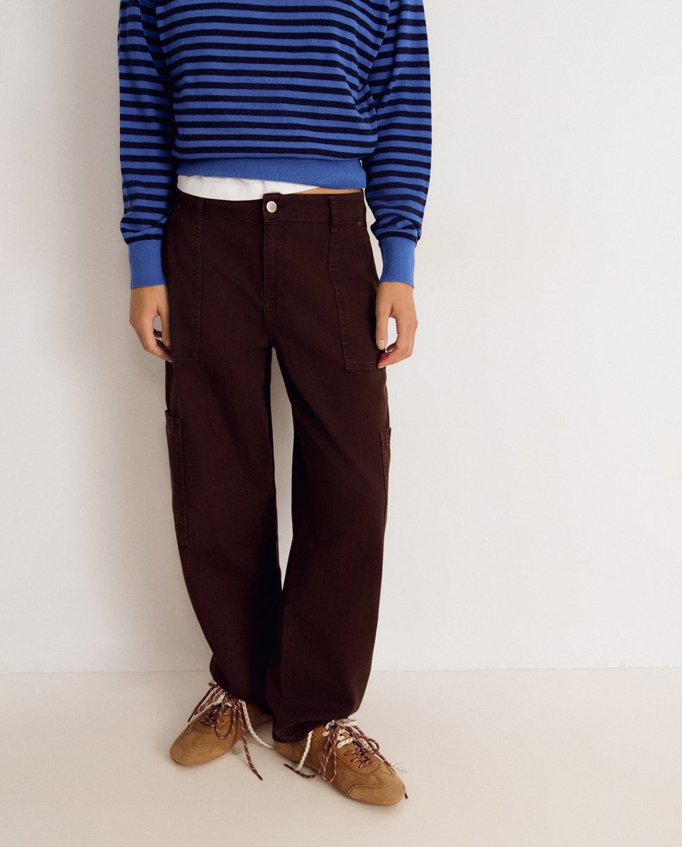 Pantalón ancho de mujer estilo cargo - Brownie - Marrón Marrón-4