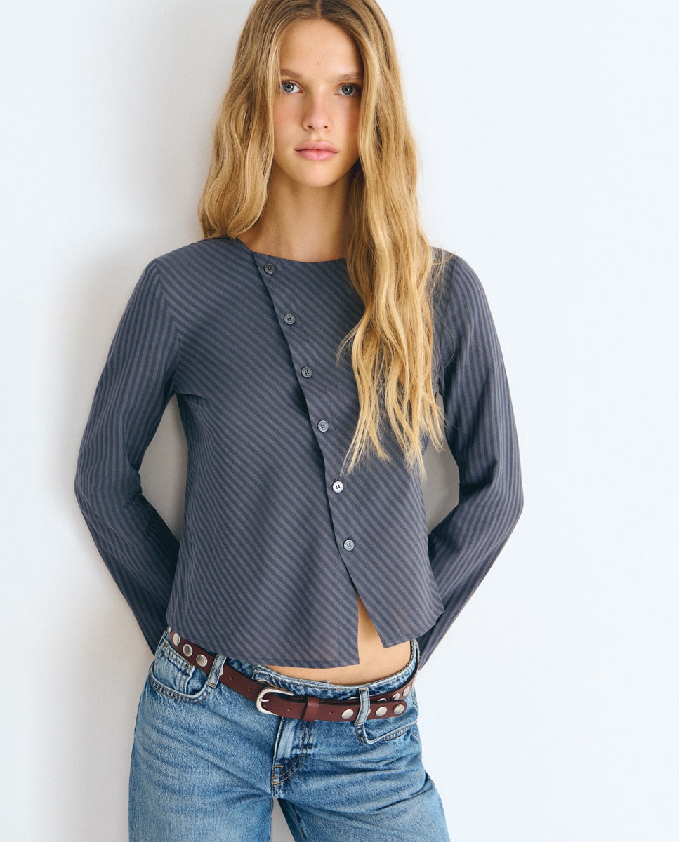 Imagen 0 de Blusa de mujer de rayas con botones cruzados Azul