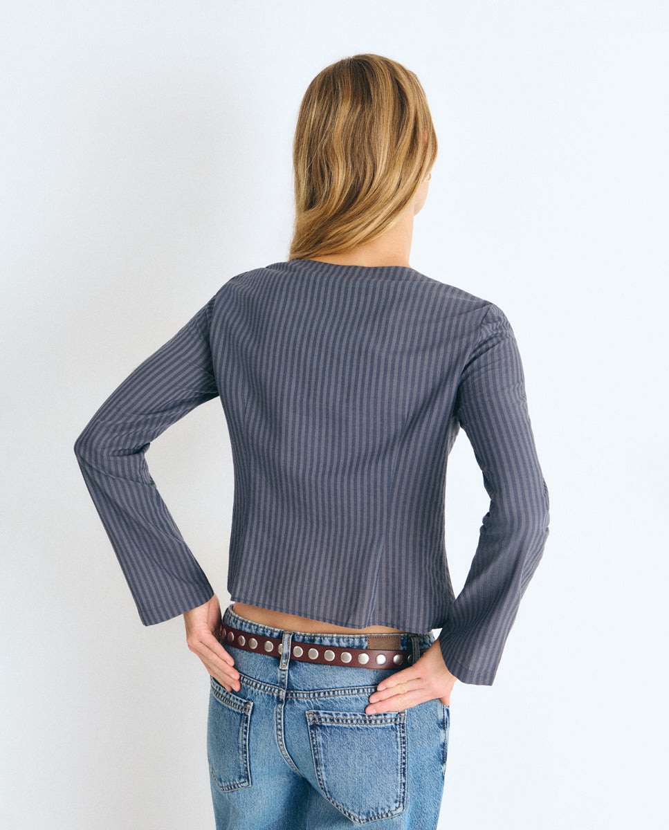 Blusa de mujer de rayas con botones cruzados - Brownie - Azul Azul-2