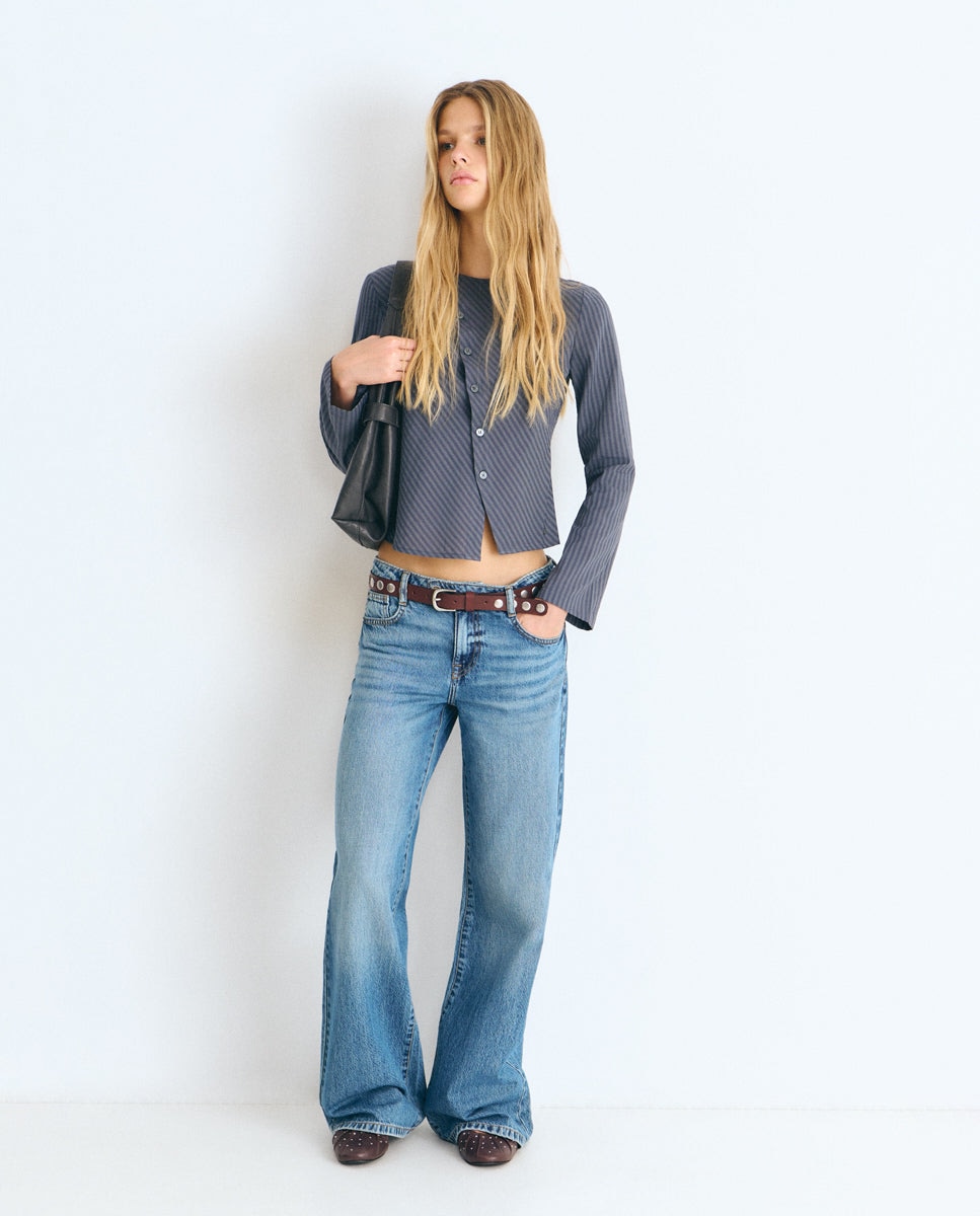 Blusa de mujer de rayas con botones cruzados - Brownie - Azul Azul-3