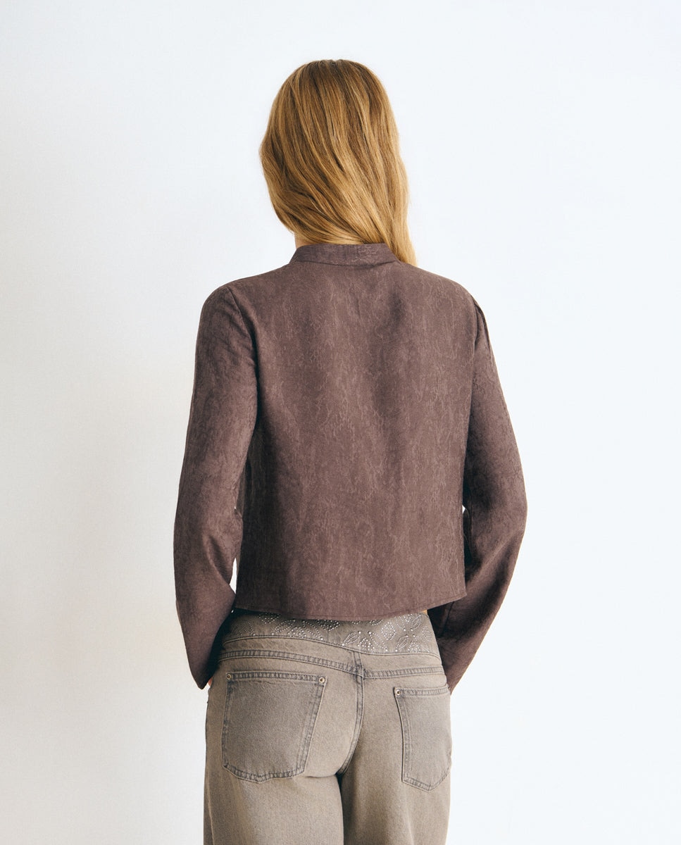 Blusa de mujer con tejido jacquard y lazos - Brownie - Marrón Marrón-2