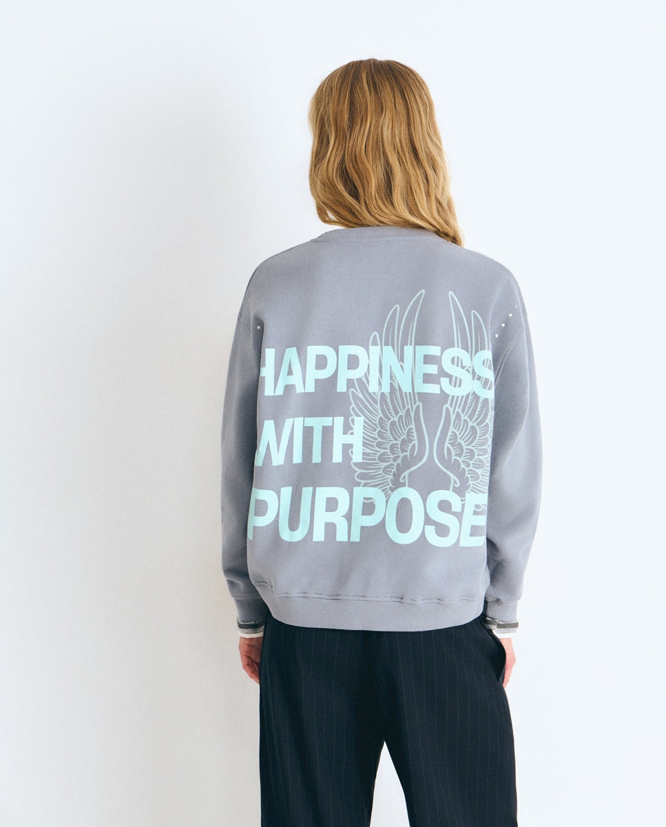 Imagen 0 de Sudadera de mujer con alas y texto Gris
