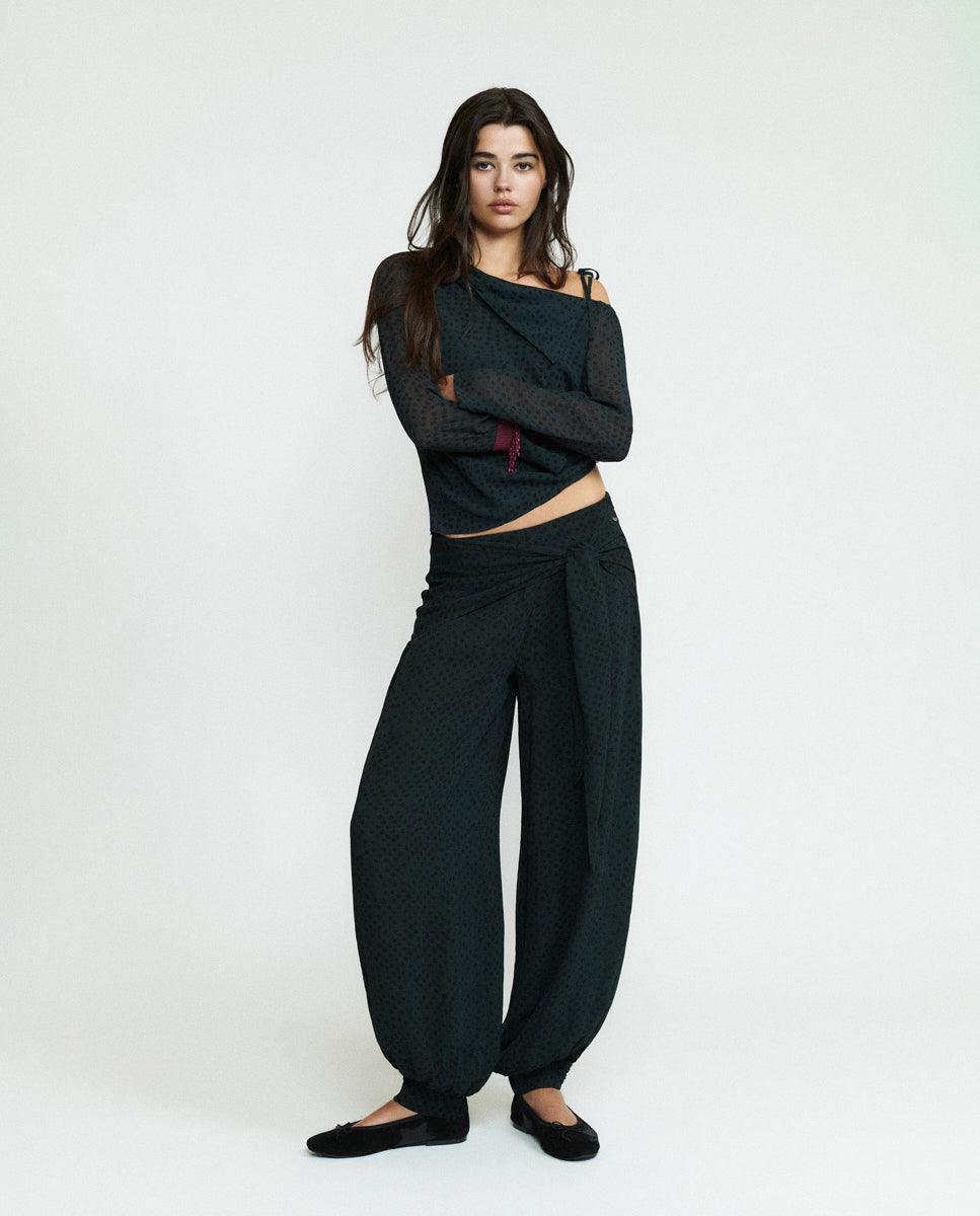 Pantalón ancho de mujer con lazo - Brownie - Negro Negro-1