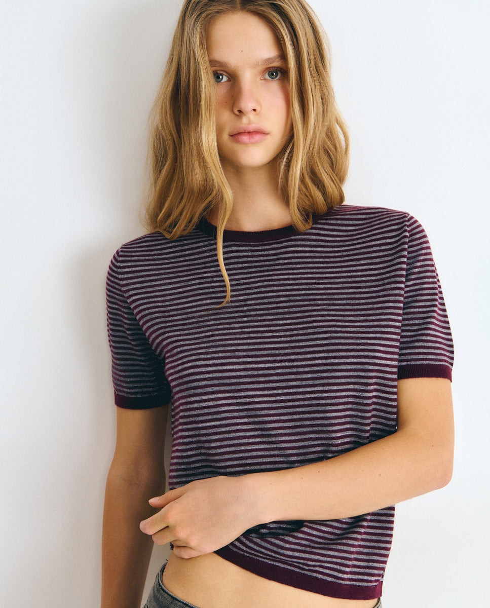 Camiseta de mujer de rayas con lurex - Brownie - Granate Granate-1