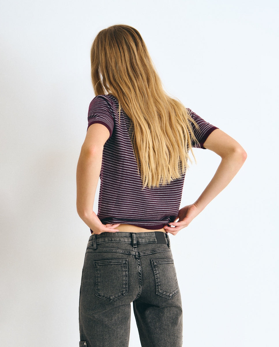 Camiseta de mujer de rayas con lurex - Brownie - Granate Granate-2