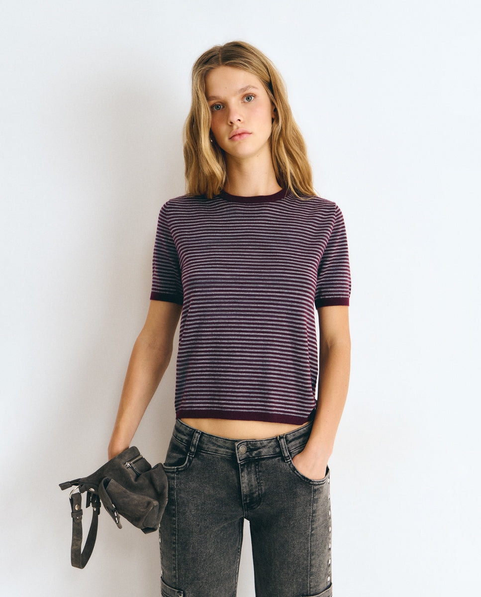 Camiseta de mujer de rayas con lurex - Brownie - Granate Granate-3