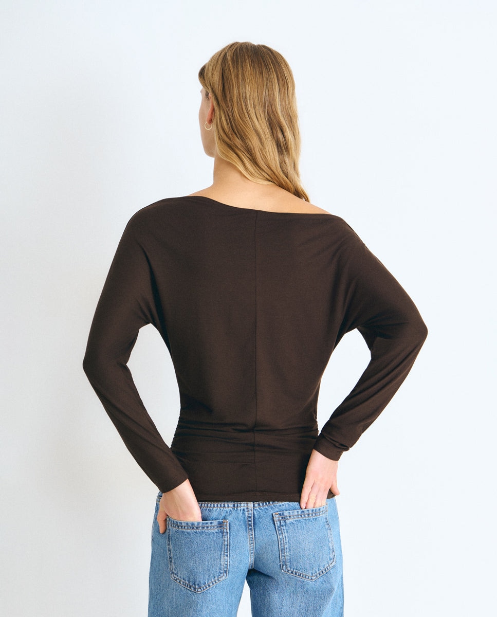 Camiseta de mujer con cuello de barco y tachas - Brownie - Negro Negro-2