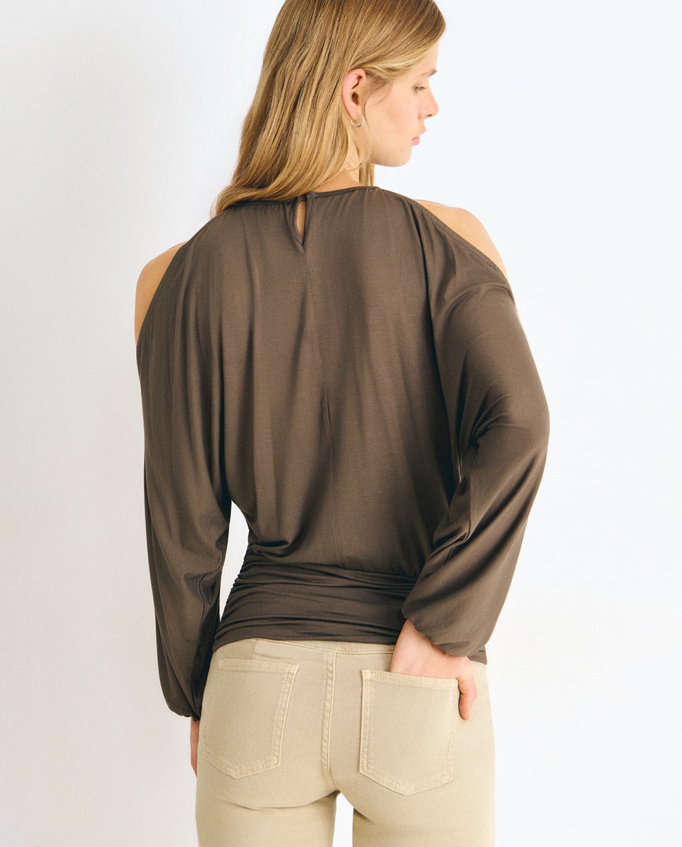 Camiseta de mujer con hombros descubiertos - Brownie - Granate Granate-2