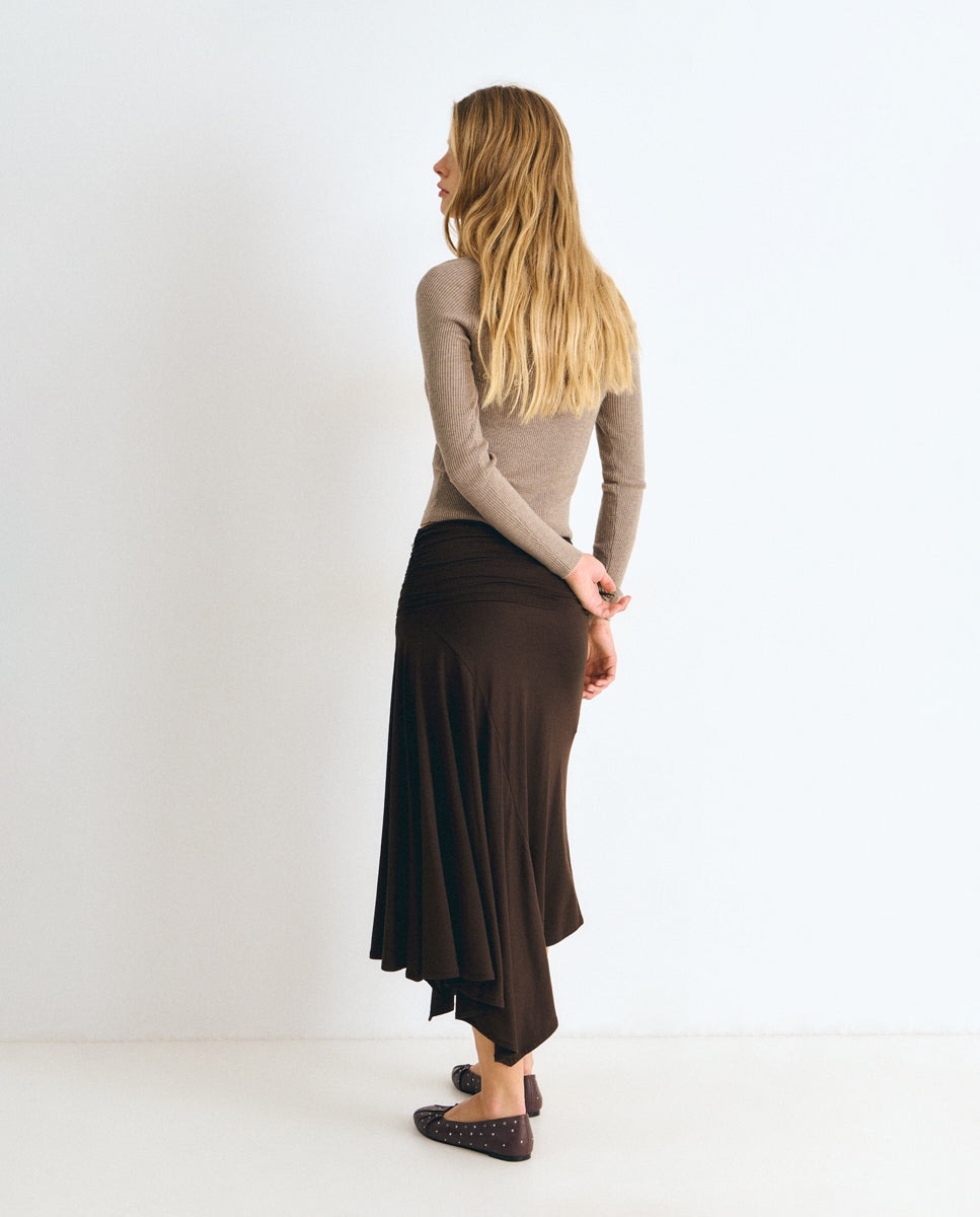 Falda midi asimétrica con cinturilla - Brownie - Negro Negro-2