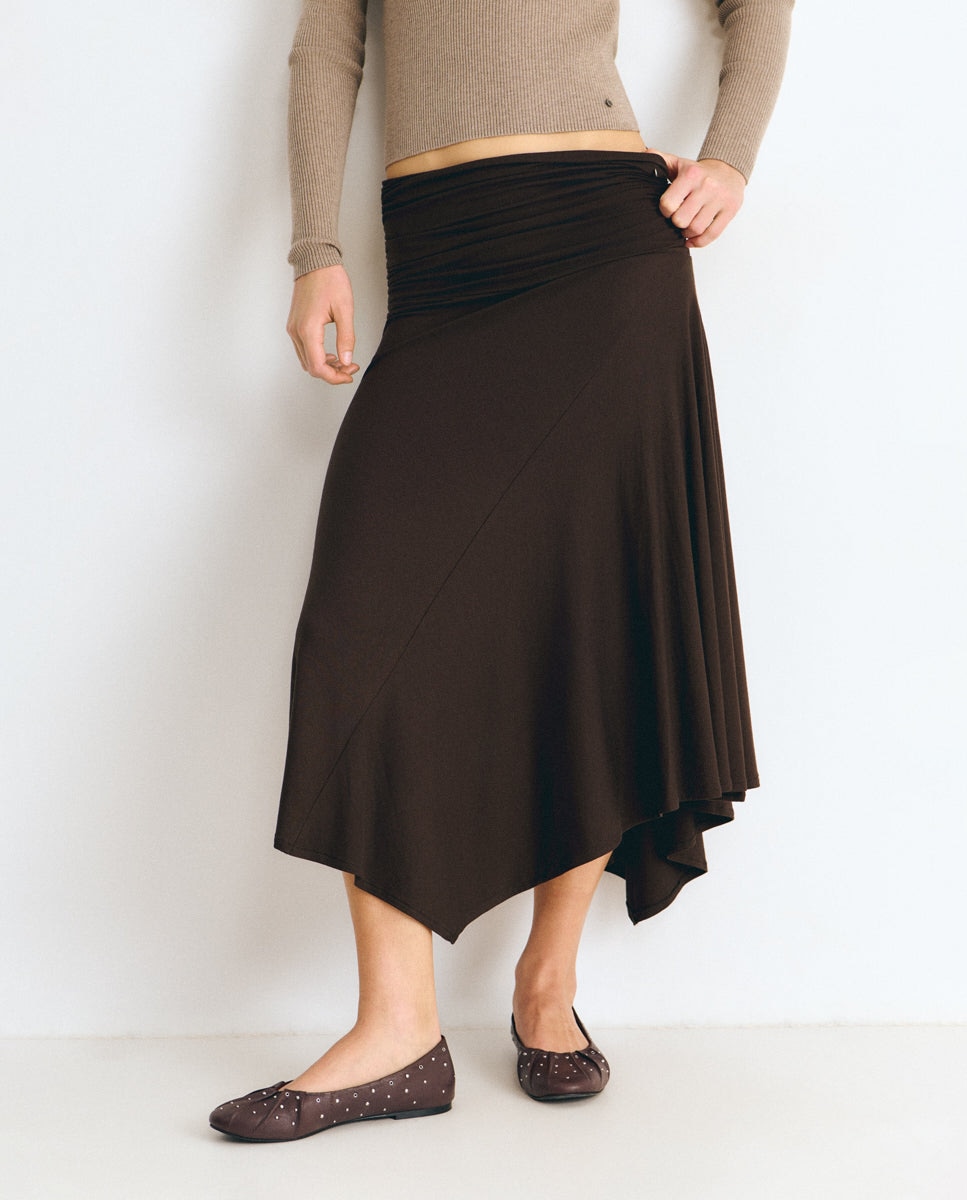 Falda midi asimétrica con cinturilla - Brownie - Negro Negro-3