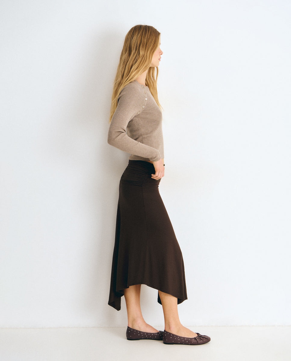 Falda midi asimétrica con cinturilla - Brownie - Negro Negro-4