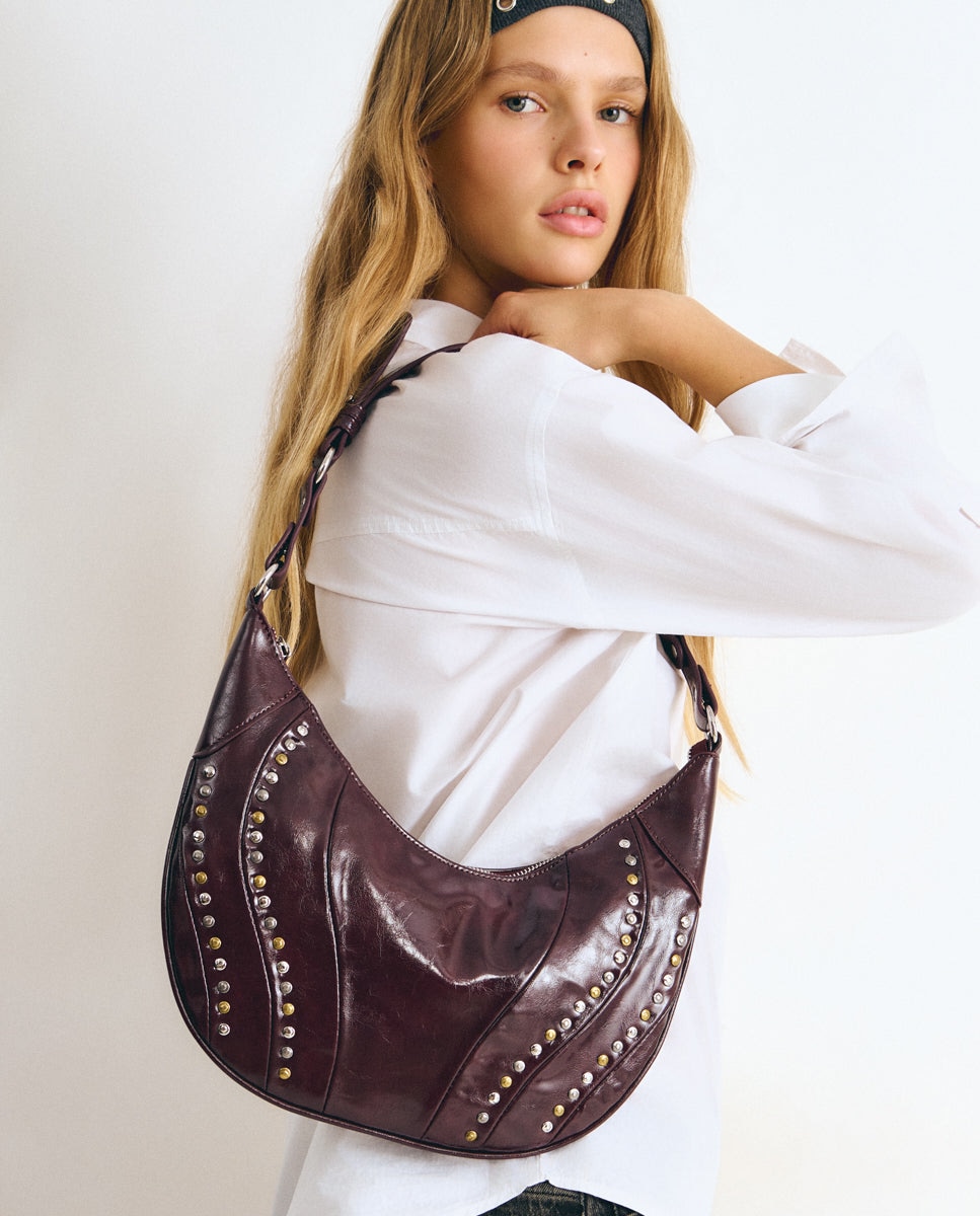 Bolso de hombro de mujer con tachas - Brownie - Negro Negro-1