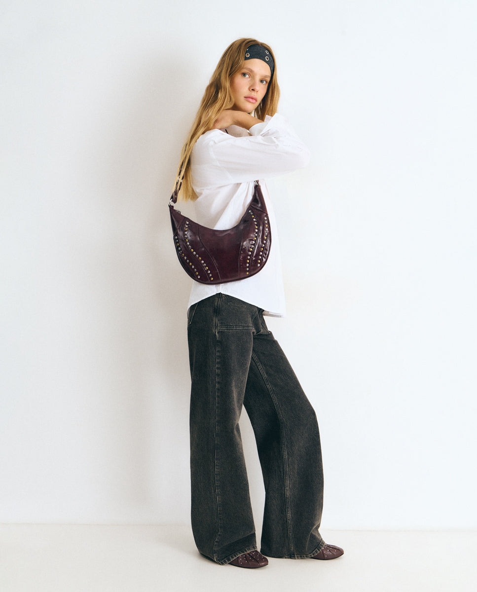 Bolso de hombro de mujer con tachas - Brownie - Negro Negro-2