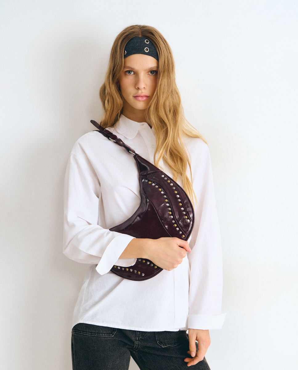 Bolso de hombro de mujer con tachas - Brownie - Negro Negro-3