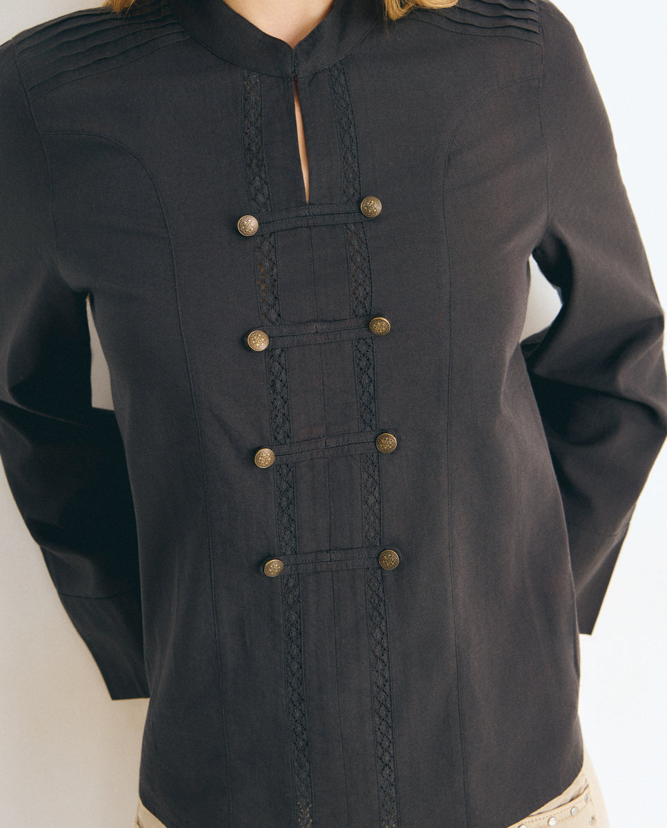 Blusa de mujer con botones tipo napoleón - Brownie - Negro Negro-1