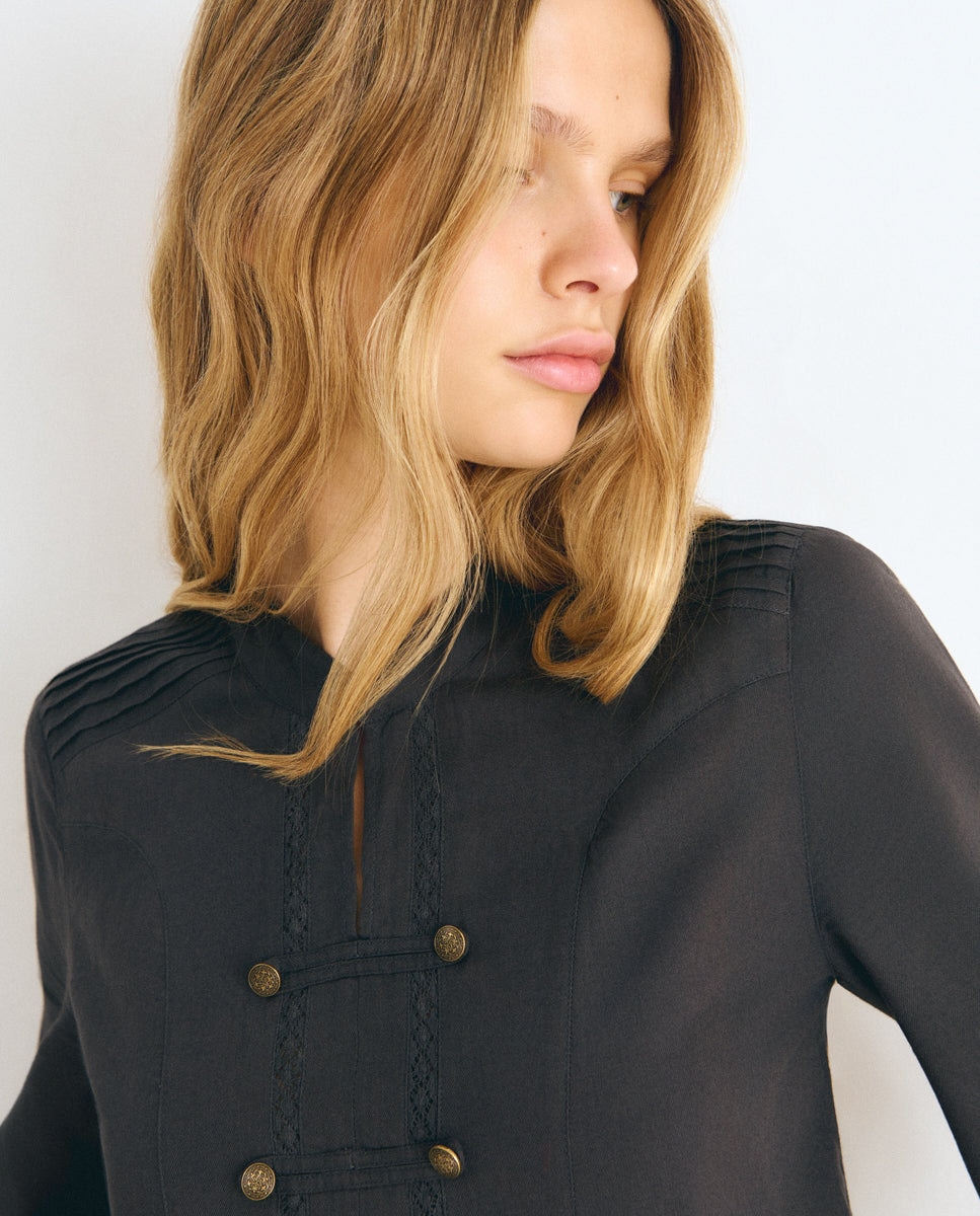 Blusa de mujer con botones tipo napoleón - Brownie - Negro Negro-4