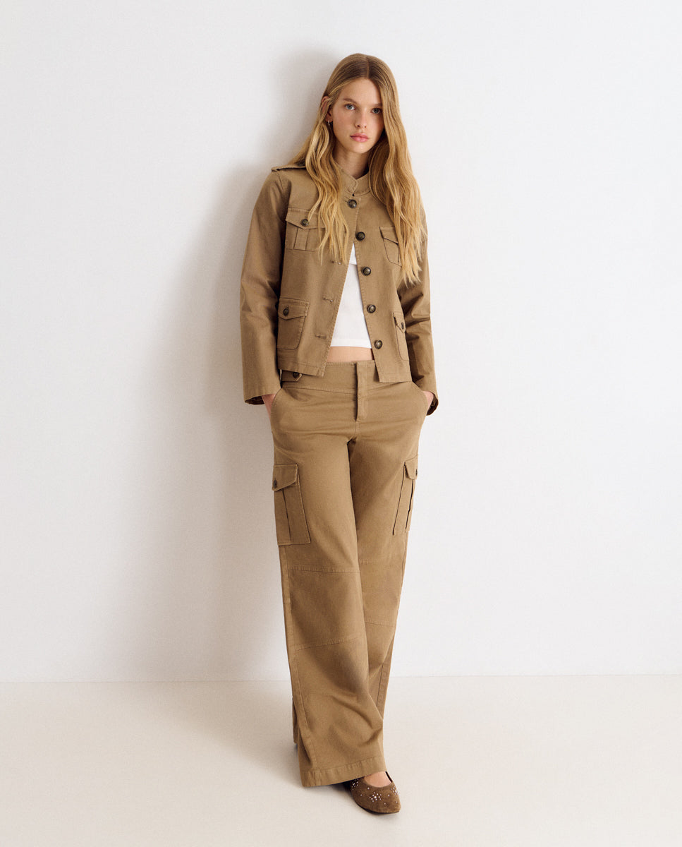 Cazadora de mujer de algodón con bolsillo estilo cargo - Brownie - Negro Negro-1